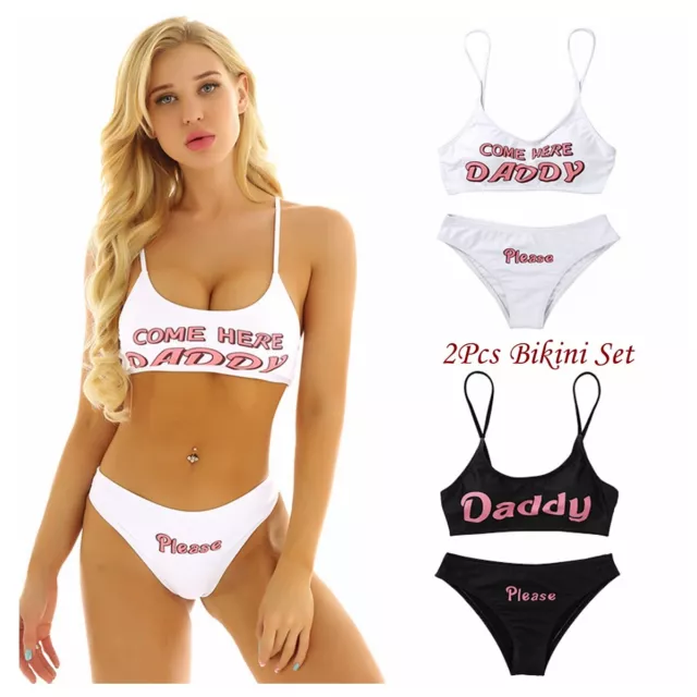 Women Yes Daddy Bikini Lingerie Sets Bra Top Briefs Underwear Swimwear Swimsuit