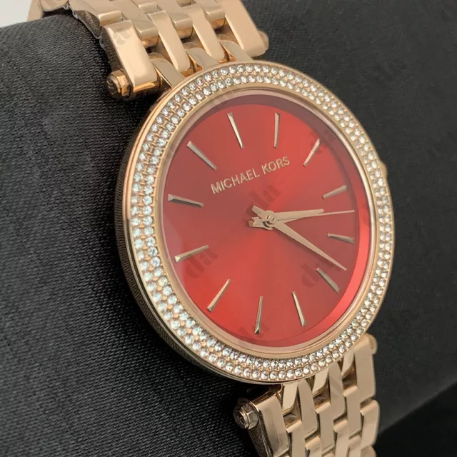 Michael Kors MK3378 Darci Glitz Rose Gold Tone Red Pave Bezel Women's Watch