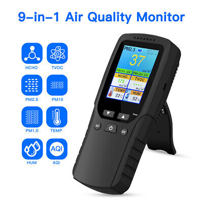 9 in 1 Air Quality Tester Monitor for Formaldehyde PM2.5 AQI TVOC PM10 Analyzer.