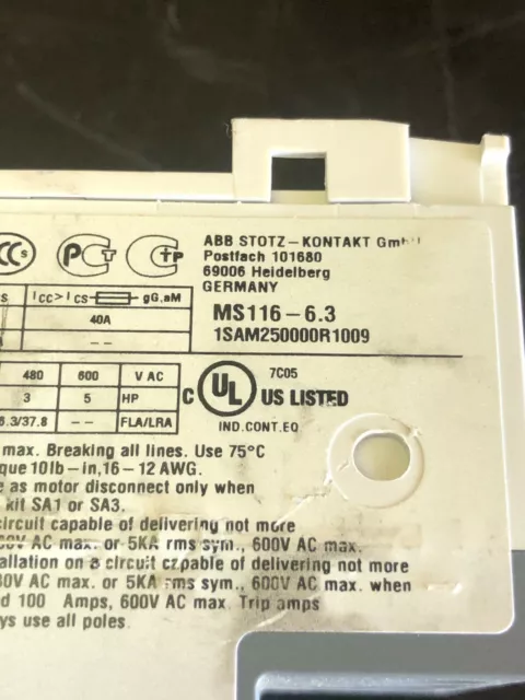 ABB Manual Motor Starter MS116-6.3 1SAM250000R1009