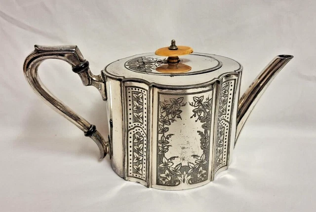 Electroplated Britannia Metal Lidded Teapot, Decorative Floral Design