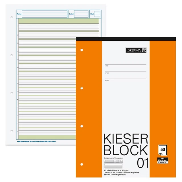 BRUNNEN Arbeitsblock Kieserblock gelocht DIN A4 liniert Lineatur 01