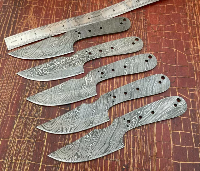 Lot Of 5Pcs Hunting Skinning Fishing Knife Blank Blades Damascus Forged Steel-05