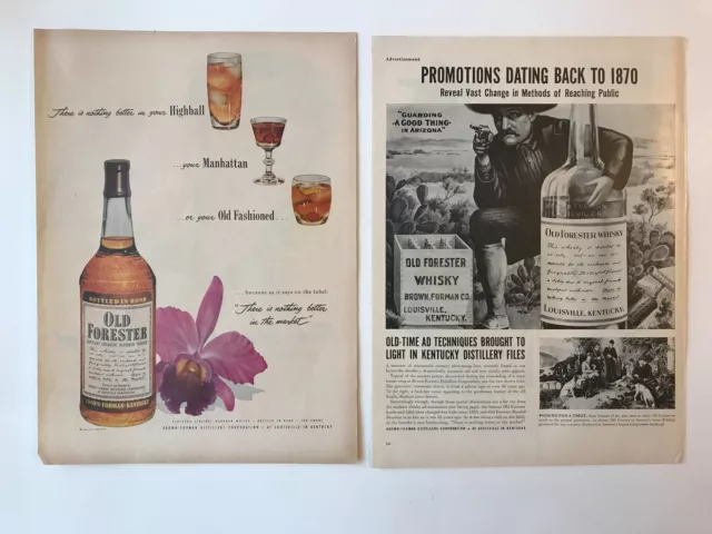 1953 Old Forester Whisky, Florida Oranges, Stevens Twist Twill Vintage Print Ads