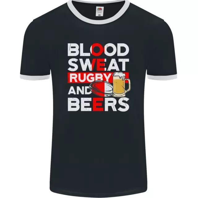 Maglietta Blood Sweat Rugby and Beers Inghilterra Divertente Uomo FotoL