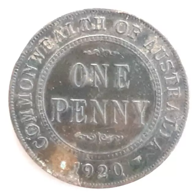 Australia Penny 1920 coin dot below lower scroll King George V nice circulated
