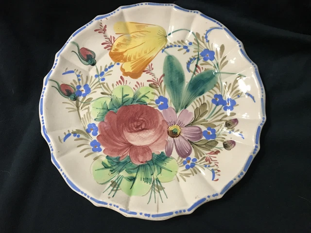 Vtg Hand Painted Nove Rose Floral Majolica Italian Serving Plate 10”