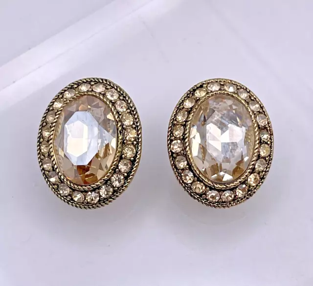 HEIDI DAUS "Dazzling Delight" Crystal Stud Earrings - Golden Color/Clip-On - NWT