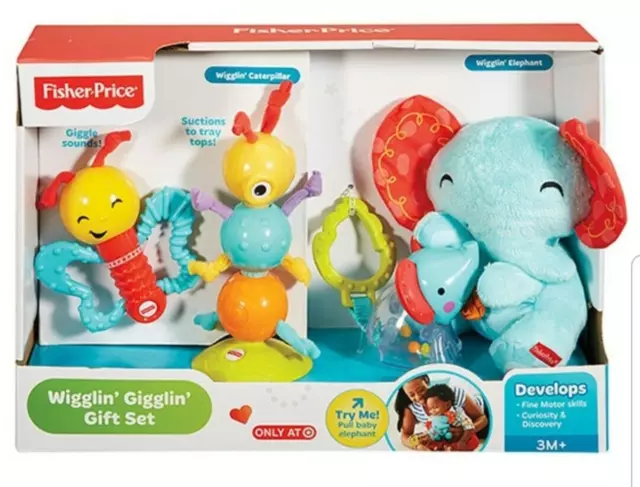 Fisher Price Wigglin' Gigglin' Gift Set action rattle giggle sounds soft damaged