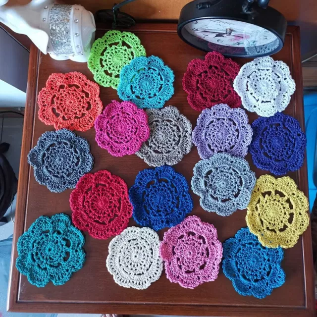 Set of 4 Vintage Handmade Crochet Lace Coasters Round Cup Mat Small Doilies 10cm