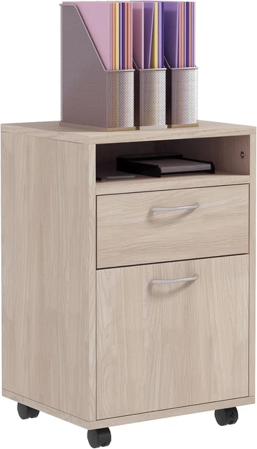 HOMCOM Cassettiera Portadocumenti da Ufficio in Legno Nero con 2 Cassetti, 4 Ruote Ominidirezionali, 40 x 35 x 60cm | Italy