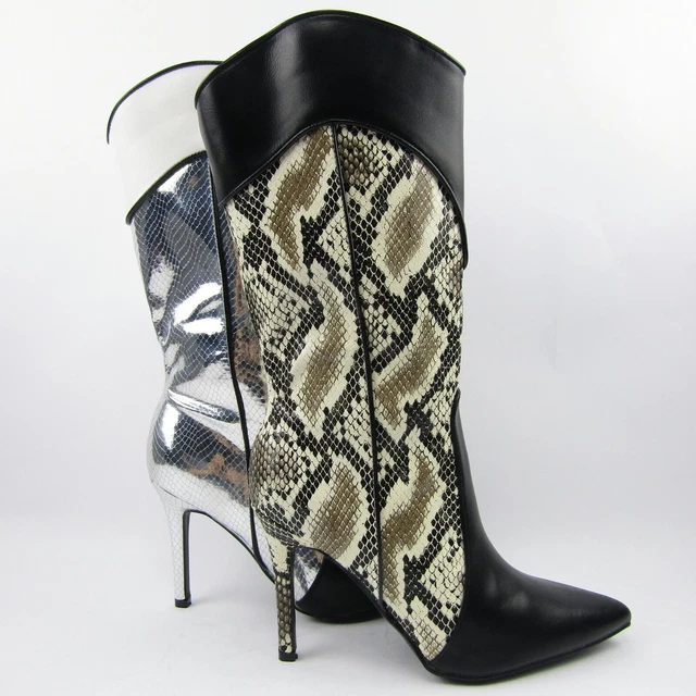STIVALI PUNTA PITONATI pitone spillo tacco 10 donna eco pelle