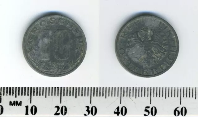 Austria 1948 - 10 Groschen Zinc Coin - Imperial Eagle with Austrian shield 5