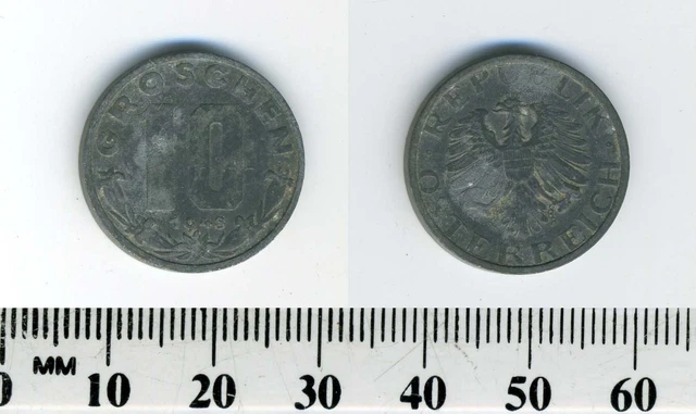 Austria 1948 - 10 Groschen Zinc Coin - Imperial Eagle with Austrian shield 5