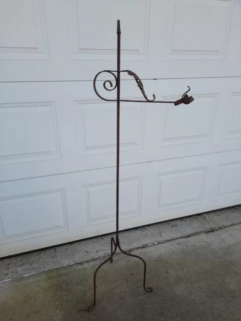 Vintage, Antique Wrought Iron 3 Legged Floor Lamp With Leaf Accents