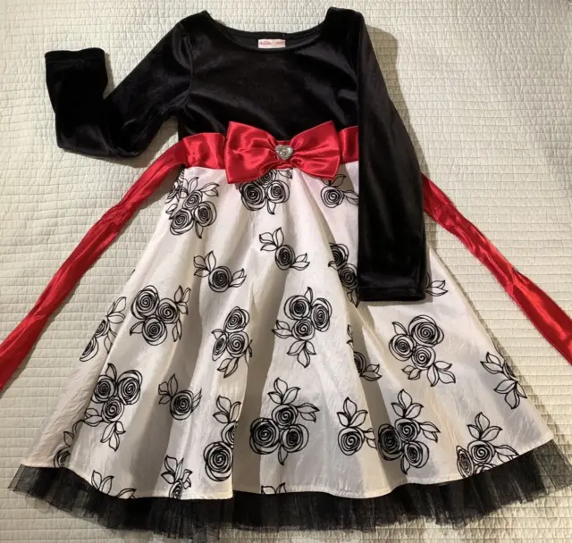Dollie & Me Girls Sz 5 Formal Dress Velour Chiffon Midi Length Embroidered Skirt