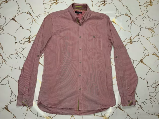 Ted Baker Camicia da uomo a quadri rossi a maniche lunghe taglia 3 media