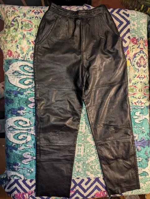 Vintage Black Leather Pants High Rise Pleated 80s Design Assets