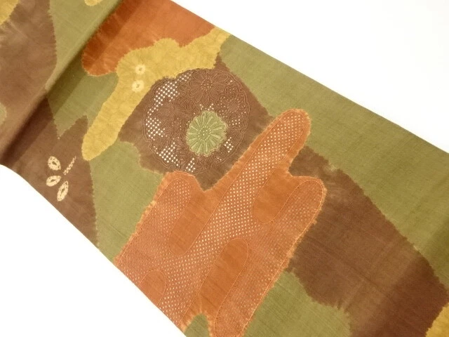 6528165: Japanese Kimono / Vintage Hiraki Nagoya Obi / Tsumugi / Shibori / Embro