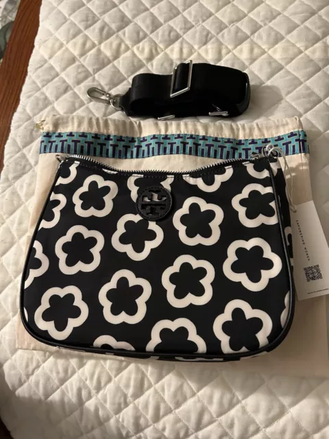 NWT Tory Burch Ella Nylon Web Convertible Hobo Crossbody in Flower Print