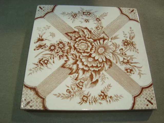 Aesthetic style flower sepia Victorian reclaimed Antique Majolica transfer tile 2
