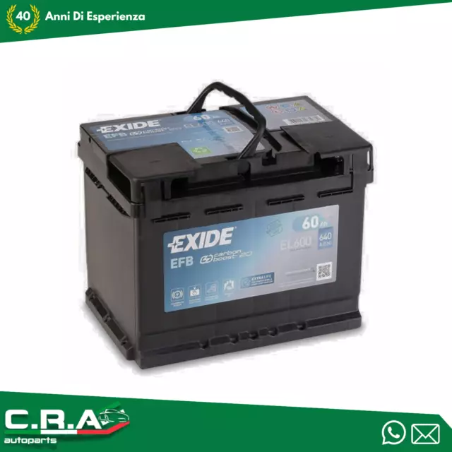 Batteria Per Auto Exide EL600 60AH 640EN Di Spunto 12V EFB Start-Stop Dx Fiat