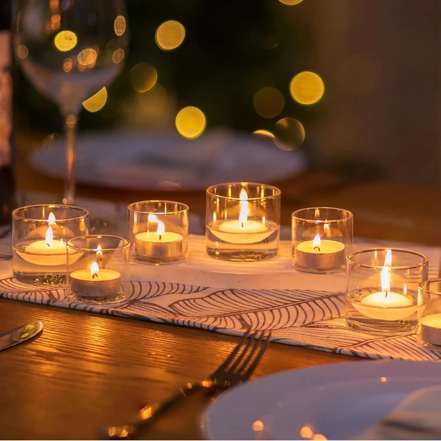 DARJEN Set Di 24 Portacandele Votivi Blu Rotondi In Vetro, Per Candele Tealight, Con Texture A Diamante, Per Centrotavola Di Nozze, Feste E Decorazioni Per La Casa - 7