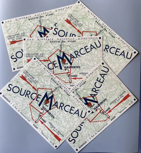 5 buvards vintage eau minérale d'Hauterive SOURCE MARCEAU Vichy