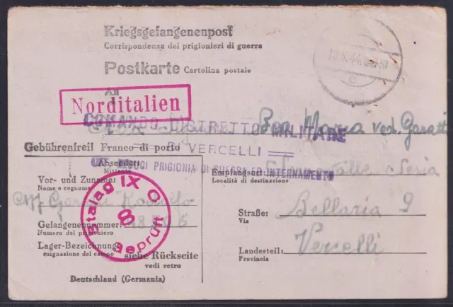 61162) STALAG IX C Bad Sulza Thüringen 1944 KGF-Post nach Italien