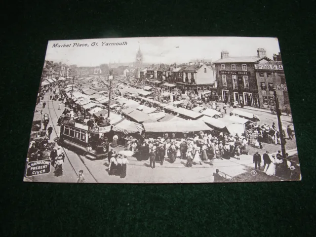 Vintage Postcard Great Yarmouth Market Place Tram Old Blue Coat School Animated
