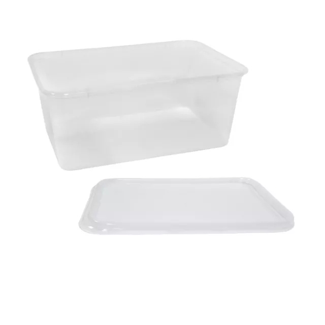 50x Clear Plastic Container w Flat Lid 1000mL Rectangle Disposable Reusable