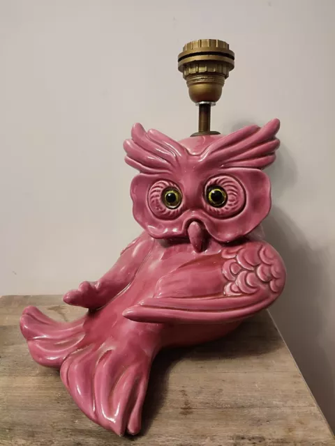 🦉🦉 Pied De Lampe Chouette / Hibou Vintage Ceramique Rose - Fonctionne 🦉🦉