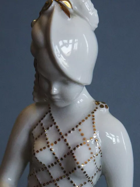 MAX FEHR  HUTSCHENREUTHER  ART DECO TÄNZERIN PORZELLAN FIGUR MÄDCHEN mit PERLEN