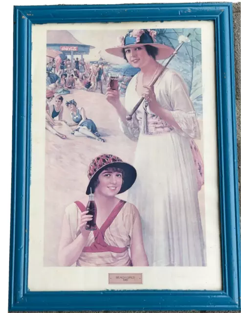 Coca Cola Beach Girl 1918 Painting Advertising Basket 26x19 5/16in