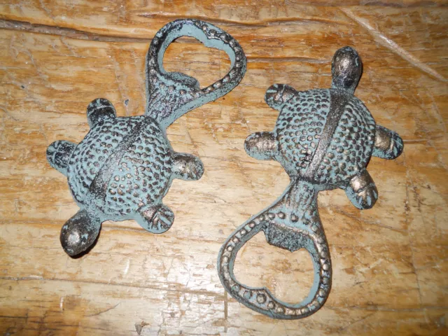 2 Cast Iron SEA TURTLE Bottle Opener Nautical Beer / Soda Opener GREEN
