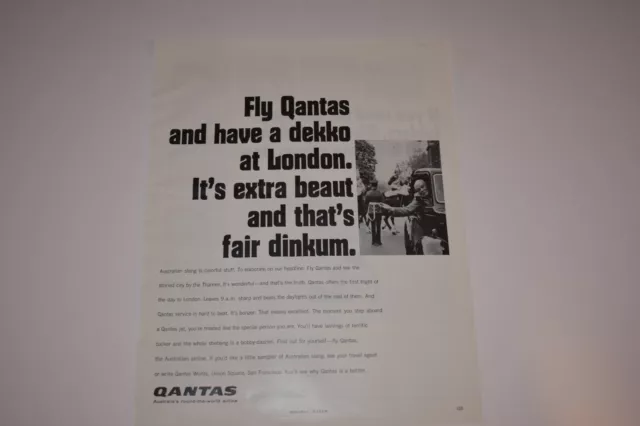 Vintage 1966 Qantas Airline Australian Slang Print Ad.