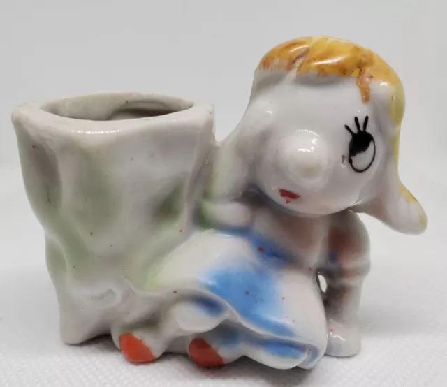 Crying Girl Figurine Toothpick Holder Ceramic Hand Painted Made in Japan Vintage