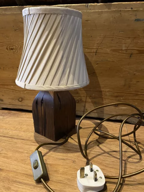 House Clearance Find Unique Vintage Solid Oak Wood Base Table Lamp TESTED