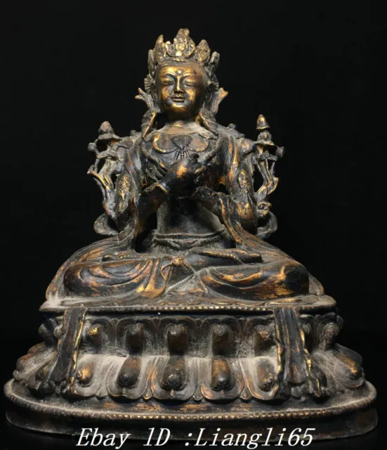 Chinesische Dynastie Bronze Gilt Weiß Tara Guanyin KwanYin Buddha Göttin Statue