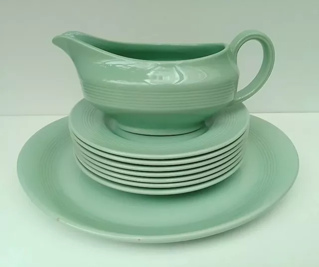 Wood's Ware Beryl Green Gravy Boat And Plates Bundle