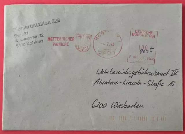 Koblenz, Bundeswehr, Absenderfreistempler Mettenicher Pioniere, 1993