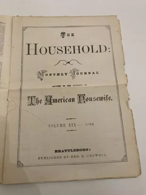 December 1886 The Household Magazine Brattleboro Vermont Volume 19 Number 12 2