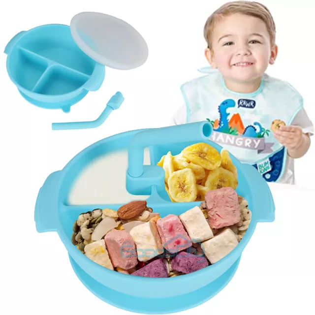 Silicone Baby Plate with Suction Base Toddler Plate Feeding Tray Kids Snack Bowl