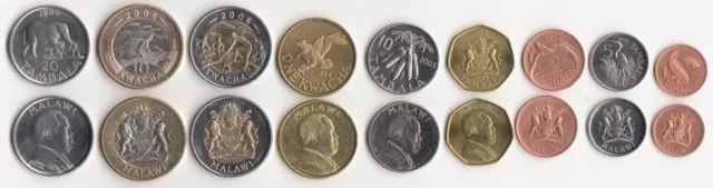#3 - Malawi - set 9 coins 1 2 5 10 20 50 Tambala 1 5 10 Kwacha 1996 - 2006 UNC