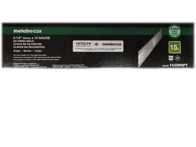 Metabo HPT 14308HPT 2-1/2" Angled 15-Gauge Bright Finish Nails, 3000PK