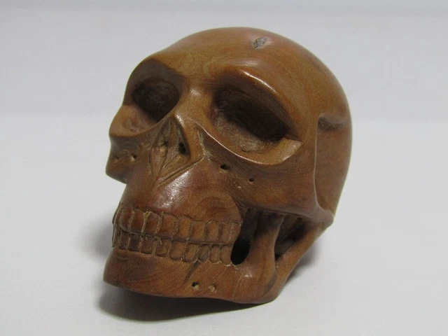 skull netsuke boxwood tsuge sagemono wood carving sculpture skeleton From Japan