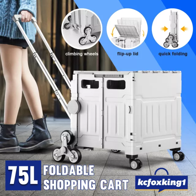 Shopping Cart Trolley Grocery Storage Foldable Luggage Basket Wheels Shop Crate