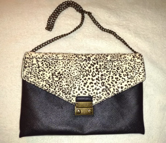 J. Crew Factory Snow Leopard Calf Hair Clutch Shoulder Bag Chain Envelope Bag