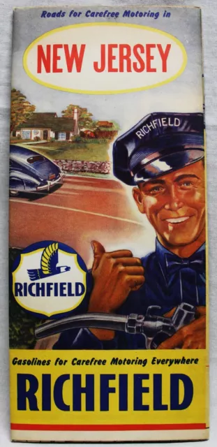 Richfield Oil Service Station Highway Road Map Of New Jersey 1941 Wwii Vintage