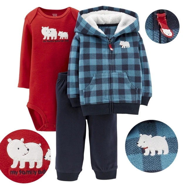 NEW Carter's JOY 3 Months Baby Boy Bodysuit+Pants+Hooded Jacket 3-Piece Set